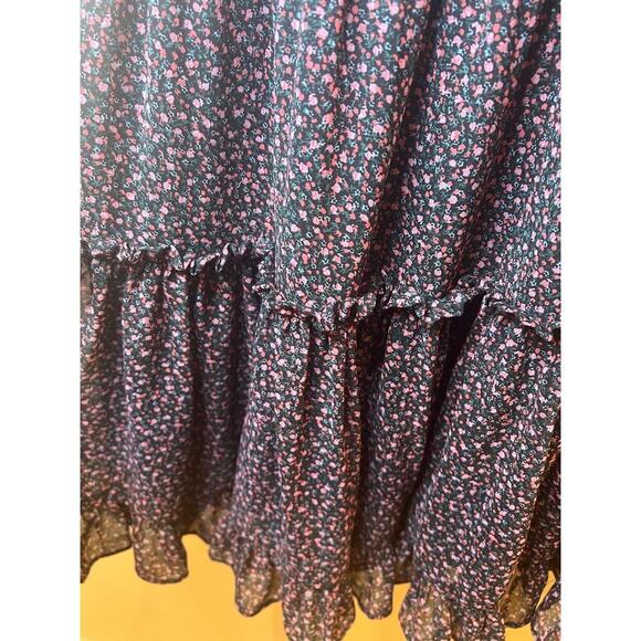 REBECCA MINKOFF Mini Dress Size S Black Pink Floral Ruffled Smocked Tiered - Picture 6 of 11